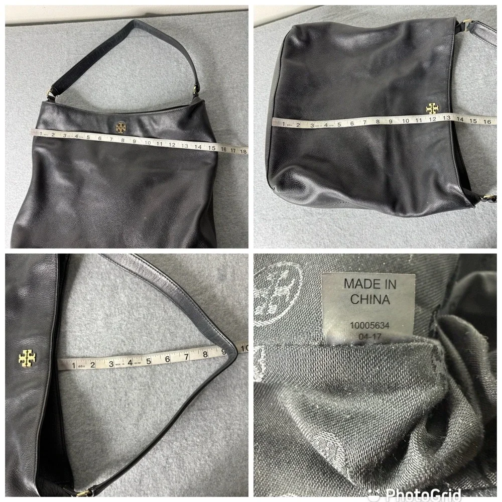 Tory‎ Burch Frida Black Pebbled Leather Hobo Bag Purse Top Handle Tote Classic